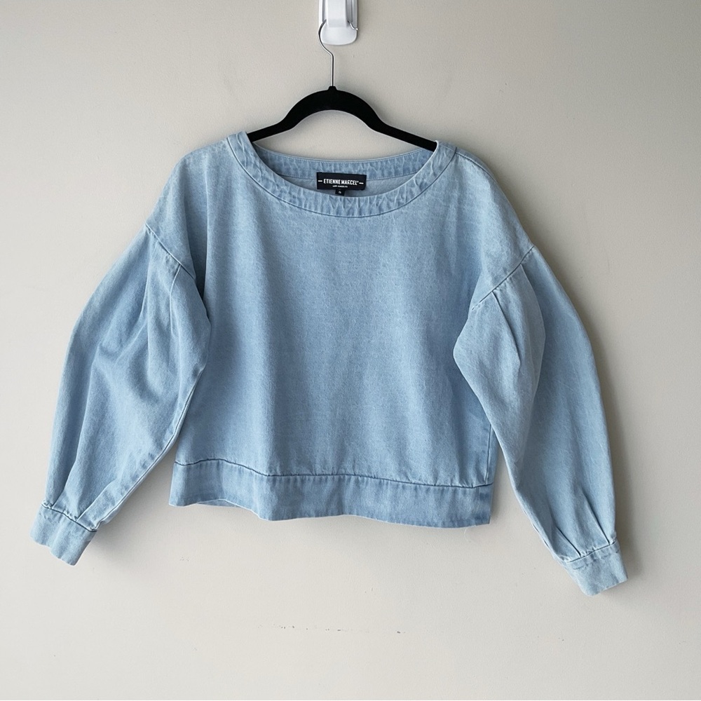 Etienne Marcel Puff Sleeve Denim Top in Light Blue Wash Size S - Picture 3 of 7